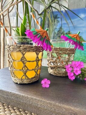 🌴Tropical Glass Tumblers w/Seagrass Wrap | Set of 2 | Threshold | Target